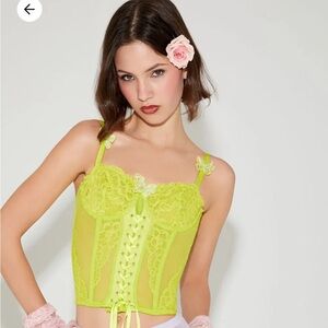 Forever 21 x Betsey Johnson Green LaceDetail Butterfly Corset NWOT L*NO PANTIES*